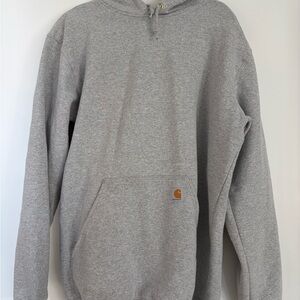 Carhartt Heather Gray Hooded Sweatshirt with Orange Logo